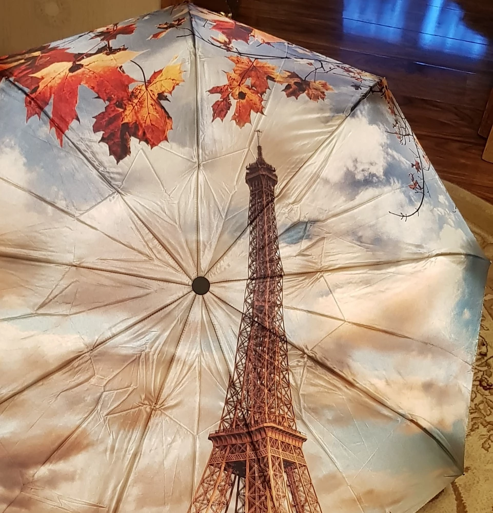 Мне понравился зонт. Большой, поиятная ткань, яркий. В дождь пои ветре пока не использовала