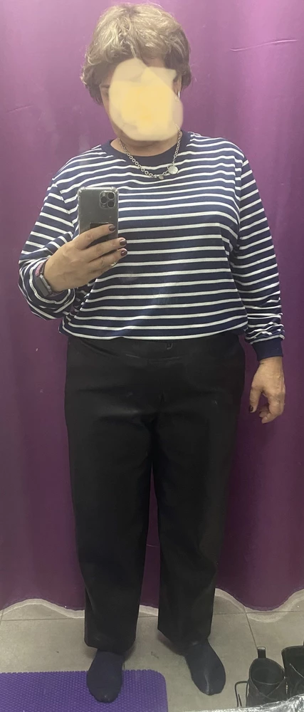 Мои размеры
ОГ 111 , ОТ 109 ,  ОБ 115
Рост 168  
Фигура яблоко ( живот)
На мне 54 р   
Сели свободно, не в обтяг. 
 Брюки приятные и хорошо сшиты. Просто не моя модель.